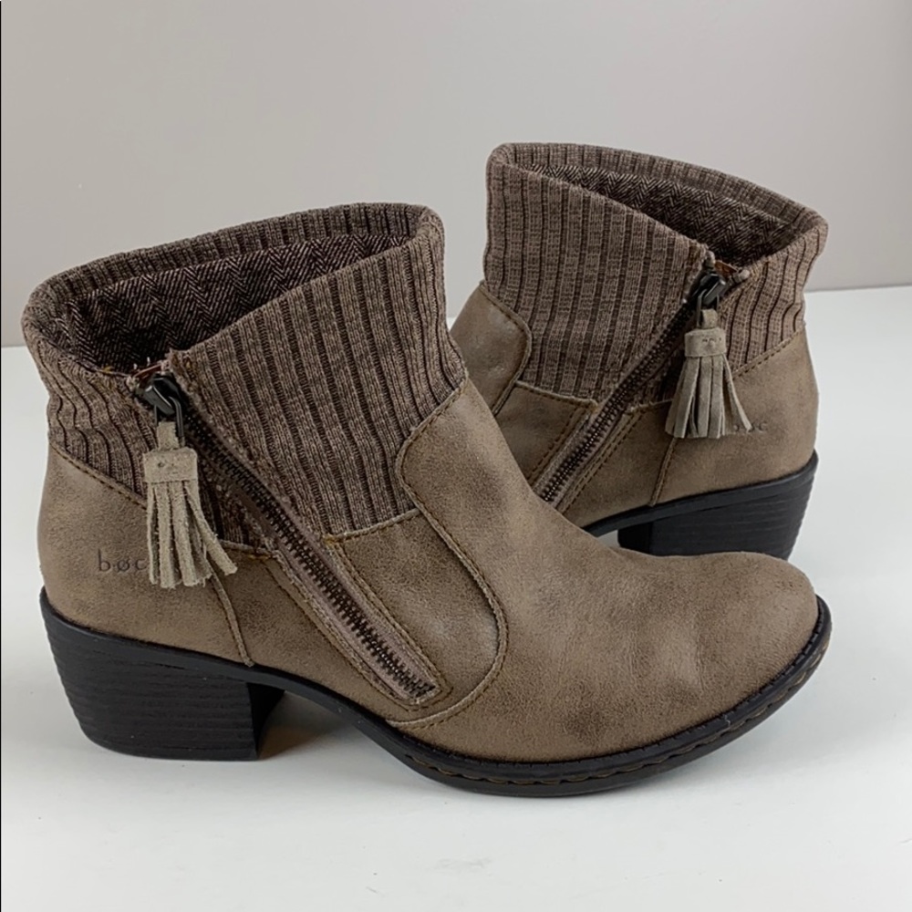 👢BOC Born fringed zipper stacked heel booties 7.5